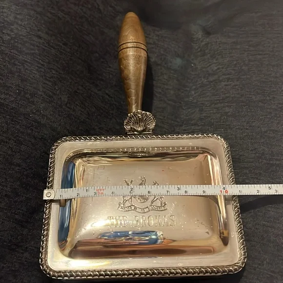 Antique FB Rogers Silent Butler Crumb Catcher Ash Tray Silverplate w/Wood Handle